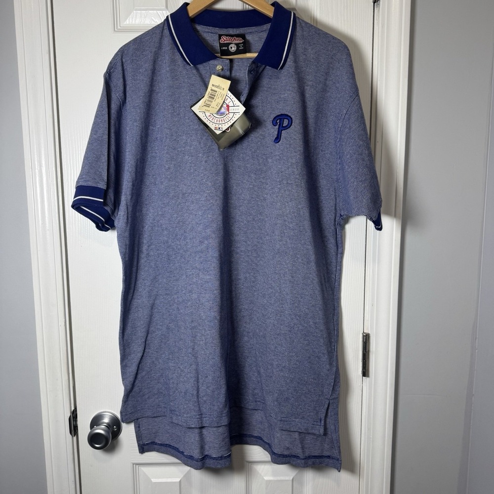 Mens Stitches Philadelphia Phillies‎ Polo Shirt Blue Large Golf NWT VTG
